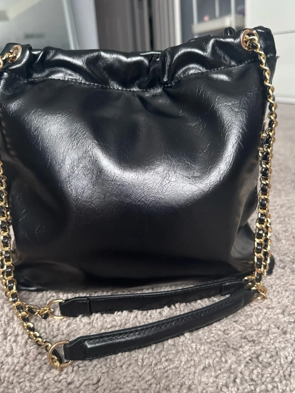 Black Soft Leather Chain-Handle Women's Shoulder Bag
